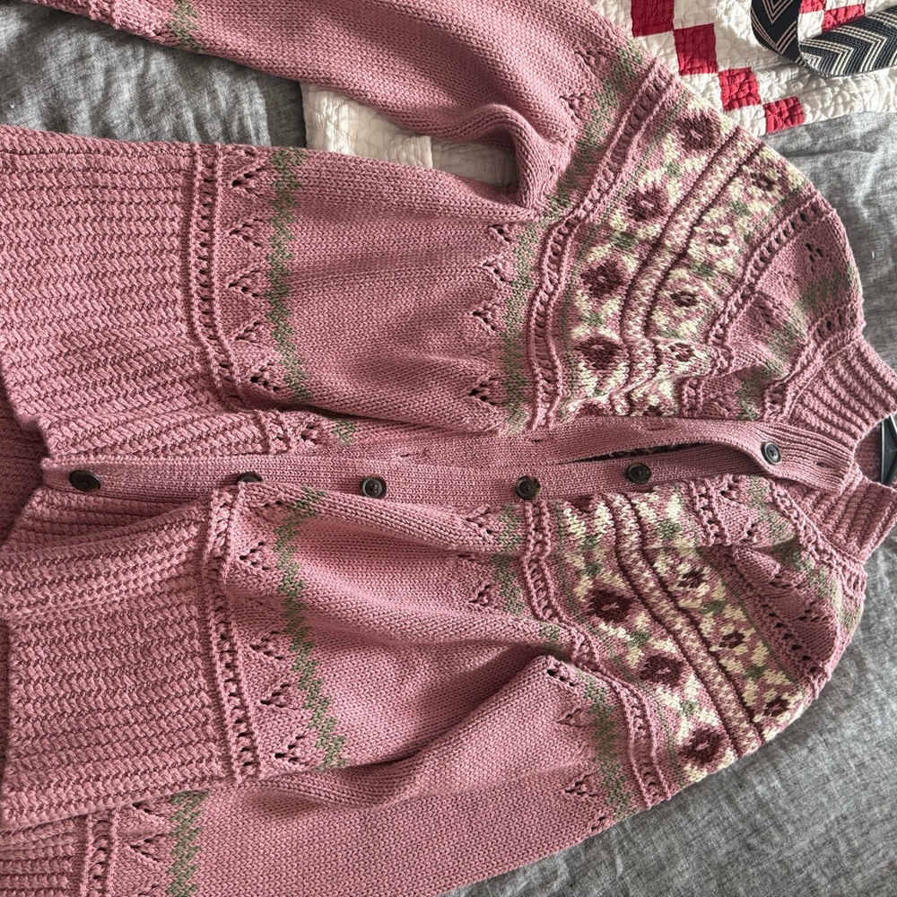 L.L. Bean Pink and Cream Knit Cardigan